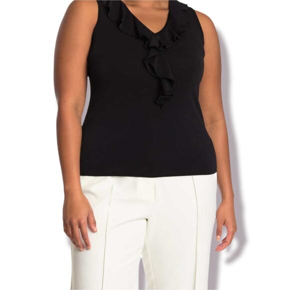 Adrianna Papell New Black Blouse Medium Black Ruffle Knit Dress Tank $49 - Picture 1 of 8